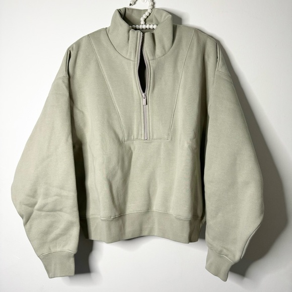 Essentials Green 1/2 Zip Pullover Sweatshirt - Picture 2 of 10